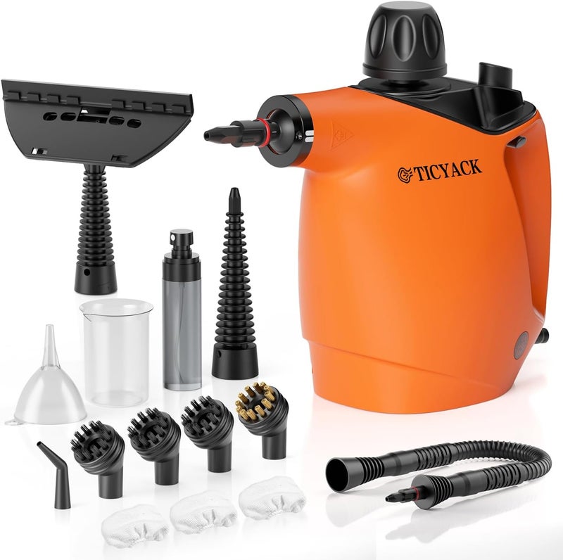 TICYACK Handheld Steam Cleaner, Steam Cleaner with 16 PCS Accessory & Safety Lock, 500ML Large Capacity Surface Steam for Cleaning, Multipurpose Steamer for Home, Car, Bathroom, Grease (Orange) - Image 1